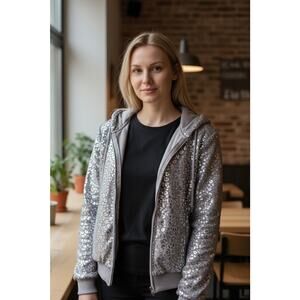 Victoria's Secret PINK Silver foil Leopard Print Jacket hooded MD Limited Edit